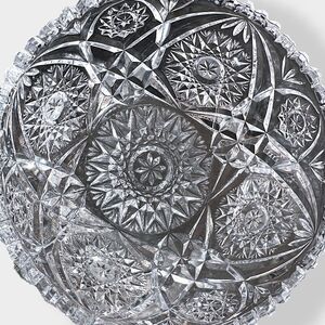 VTG ABP Unmarked Cut Glass Crystal Fruit Bowl Sawtooth Edge Starts 6.5” Heavy